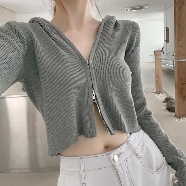 women's knits & tees 2021 women spring autumn ribbed zipper sweaters crop hooded knitted cardigans long sleeve turn down collar mujer s, White
women's knits & tees 2021 women spring autumn ribbed zipper sweaters crop hooded knitted cardigans long sleeve turn down collar mujer s, White