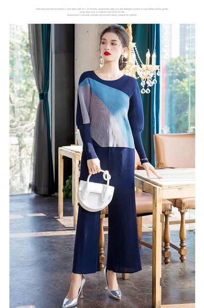 two piece dress selling miyake style o-neck lonh sleeve patchwrok t-shirt in the fold ankle-length pants two-piece outfit stock, White
two piece dress selling miyake style o-neck lonh sleeve patchwrok t-shirt in the fold ankle-length pants two-piece outfit stock, White