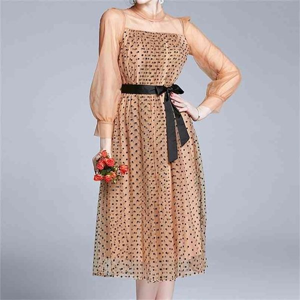 retro mesh gauze dress polka dot puff sleeve high waist pleated es see though lace-up women party 210603, Black;gray
retro mesh gauze dress polka dot puff sleeve high waist pleated es see though lace-up women party 210603, Black;gray