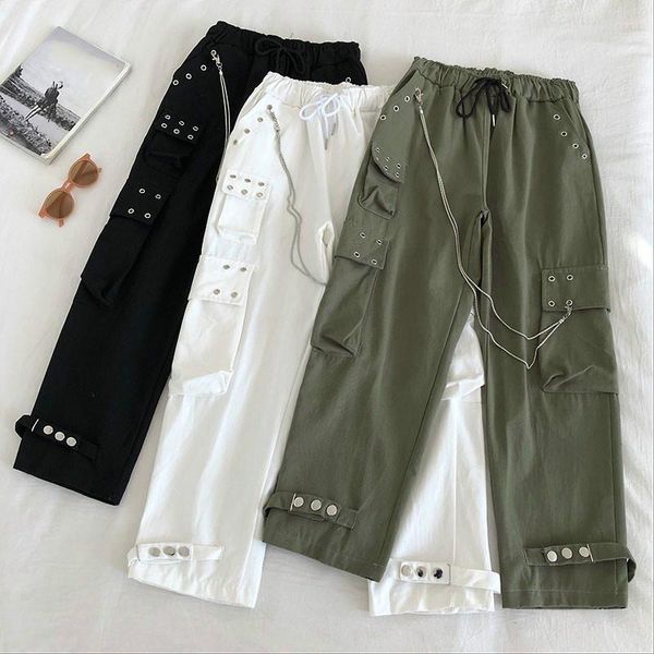 women's pants & capris neploe cargo women harajuku chain rivet trousers streetwear straigh ankle 2021 lace up waist hip-hop 56856, Black;white
women's pants & capris neploe cargo women harajuku chain rivet trousers streetwear straigh ankle 2021 lace up waist hip-hop 56856, Black;white
