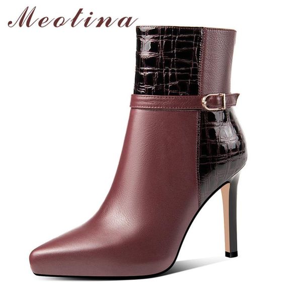 boots meotina short women shoes genuine leather super high heel ladies pointed toe thin buckle ankle wine red, Black
boots meotina short women shoes genuine leather super high heel ladies pointed toe thin buckle ankle wine red, Black