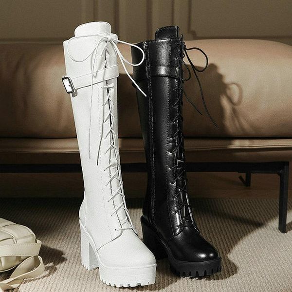 boots platform square heel women knee high fashion cross tied buckle zipper ladies motorcycle female shoes, Black
boots platform square heel women knee high fashion cross tied buckle zipper ladies motorcycle female shoes, Black