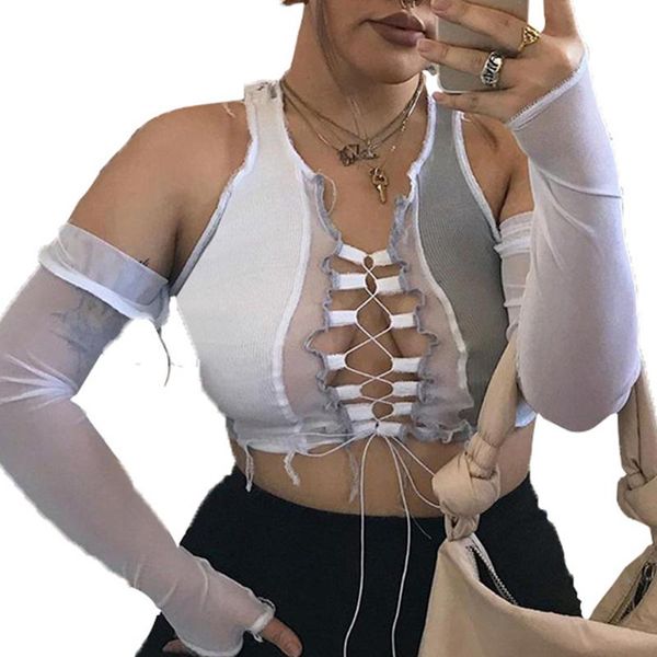 mesh patchwrok hollow out lace up criss cross bandage camisole women's camis summer women clubwear tank wdc5502, White
mesh patchwrok hollow out lace up criss cross bandage camisole women's camis summer women clubwear tank wdc5502, White
