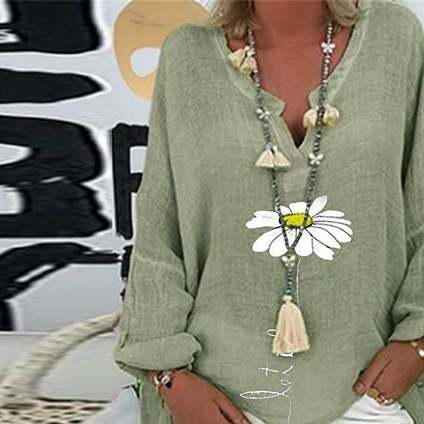 5xl casual women v neck linen cotton blouse shirt elegant daisy print female spring autumn long sleeve loose blusa pullover, White
5xl casual women v neck linen cotton blouse shirt elegant daisy print female spring autumn long sleeve loose blusa pullover, White