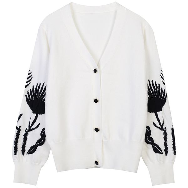 705 2021 runway spring brand same style sweater black white long sleeve v neck cardigan fashion clothes womens mingm, White;black
705 2021 runway spring brand same style sweater black white long sleeve v neck cardigan fashion clothes womens mingm, White;black