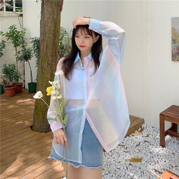 women's jackets sunscreen shirt rainbow thin long sleeve sense of design small number summer 2021 korean loose top, Black;brown
women's jackets sunscreen shirt rainbow thin long sleeve sense of design small number summer 2021 korean loose top, Black;brown