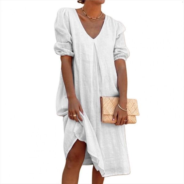summer v neck mid calf women dresses puff half sleeve solid color midi dress streetwear for holiday casual loose hem, Black;gray
summer v neck mid calf women dresses puff half sleeve solid color midi dress streetwear for holiday casual loose hem, Black;gray