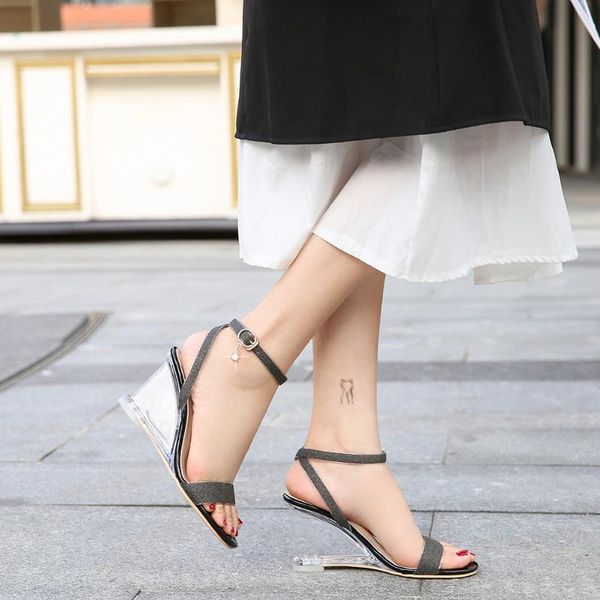 summer pvc transparent wedges ladies sandals sweet party office pumps shoes open toe sequins ankle straps women high heels, Black
summer pvc transparent wedges ladies sandals sweet party office pumps shoes open toe sequins ankle straps women high heels, Black