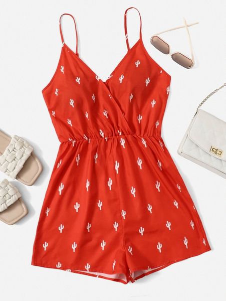 cactus print cami romper 259y#, White
cactus print cami romper 259y#, White