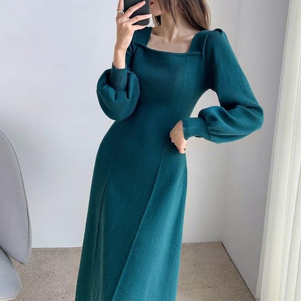 casual dresses 2021 autumn winter women knitted high waist puff sleeve vintage fashionable elegant long, Black;gray
casual dresses 2021 autumn winter women knitted high waist puff sleeve vintage fashionable elegant long, Black;gray