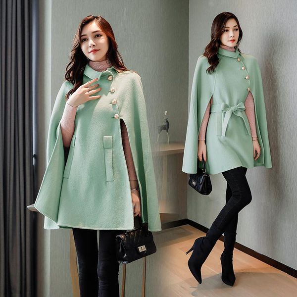 women's wool & blends autumn winter cape coat women elegant cloak woolen jacket loose belt single-breasted shawl outerwear g164, Black
women's wool & blends autumn winter cape coat women elegant cloak woolen jacket loose belt single-breasted shawl outerwear g164, Black