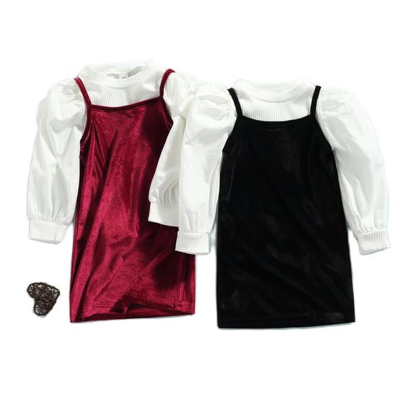 clothing sets kids little girl dress two pieces suit puff sleeve solid color pullover sweater and suspender outfit, White
clothing sets kids little girl dress two pieces suit puff sleeve solid color pullover sweater and suspender outfit, White