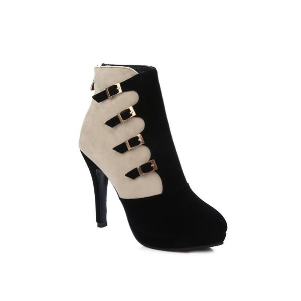heel high heel belt buckle woman spelling size code head waterproof fine color short boots, Black
heel high heel belt buckle woman spelling size code head waterproof fine color short boots, Black