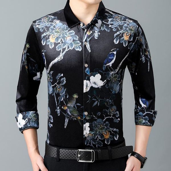 men's casual shirts male floral dresses 2021 autumn man flowers printing long sleeve gold velvet clothes, White;black
men's casual shirts male floral dresses 2021 autumn man flowers printing long sleeve gold velvet clothes, White;black