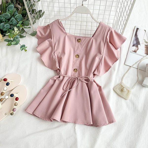 women's blouses & shirts summer ruffled shirt korean retro wild solid square collar butterfly sleeve lace women and y468, White
women's blouses & shirts summer ruffled shirt korean retro wild solid square collar butterfly sleeve lace women and y468, White
