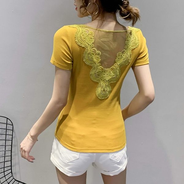 2021 summer korean clothes t-shirt v-neck diamonds women ropa mujer back patchwork lace mesh all match tees new t06505 pbv9, White
2021 summer korean clothes t-shirt v-neck diamonds women ropa mujer back patchwork lace mesh all match tees new t06505 pbv9, White