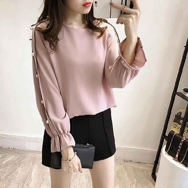 new spring autumn chiffon blouse women flare long sleeve o-neck beaded pearl casual solid blouses plus size 4x 6q1471, White
new spring autumn chiffon blouse women flare long sleeve o-neck beaded pearl casual solid blouses plus size 4x 6q1471, White