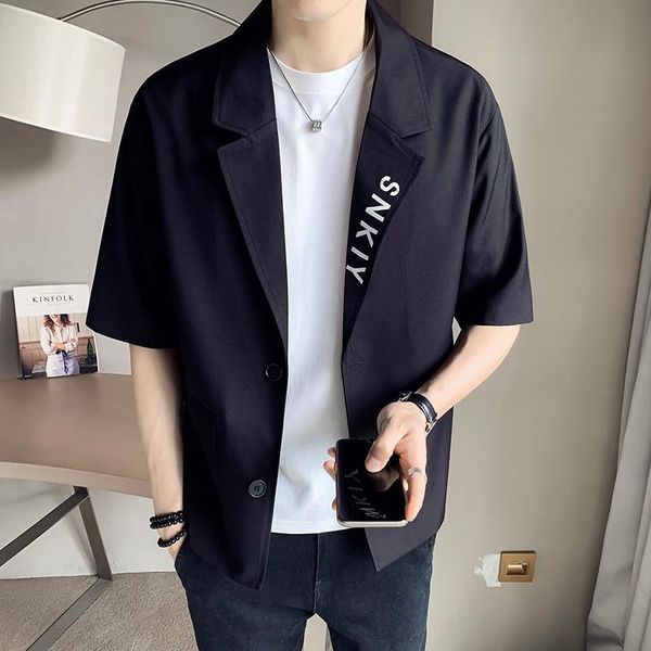 men's suits & blazers summer letter embroidery men solid color korean half sleeve suit jacket ropa hombre vintage male coa, White;black
men's suits & blazers summer letter embroidery men solid color korean half sleeve suit jacket ropa hombre vintage male coa, White;black