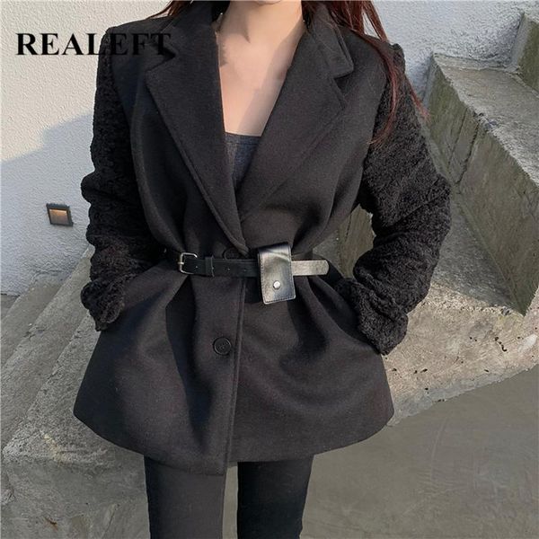 women's wool & blends realeft 2021 autumn winter women coat fashion long sleeve turn down collar patchwork warm ladies jacket with belt, Black
women's wool & blends realeft 2021 autumn winter women coat fashion long sleeve turn down collar patchwork warm ladies jacket with belt, Black