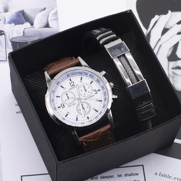 wristwatches 2pcs fashion men's watch bracelet set with black box leather analog quartz business gifts for men drop, Slivery;brown
wristwatches 2pcs fashion men's watch bracelet set with black box leather analog quartz business gifts for men drop, Slivery;brown