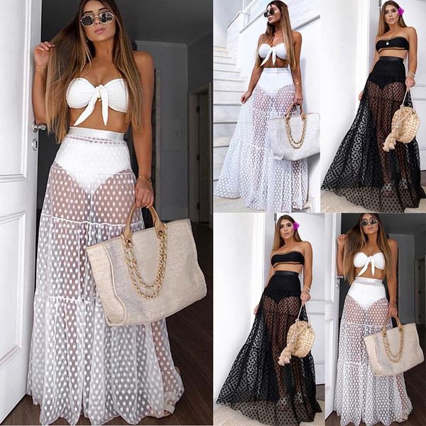 women's swimwear summer women maxi skirt see through polka dot pleated retro swimsuit bikini cover up elastic waist bathing skirts, White;black
women's swimwear summer women maxi skirt see through polka dot pleated retro swimsuit bikini cover up elastic waist bathing skirts, White;black