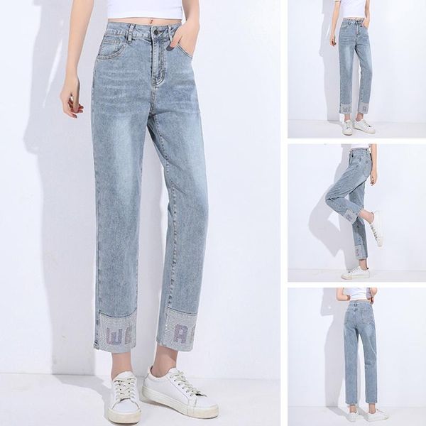 women's jeans feet pants casual 2021 trousers spring high waist straight, Blue