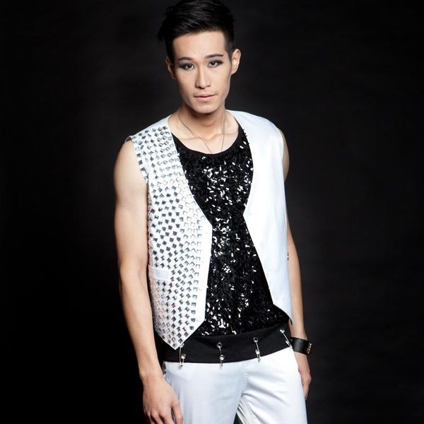 men's vests m-5xl 2021 mirror stage of european and american suit white waistcoat the singer's clothing, Black;white
men's vests m-5xl 2021 mirror stage of european and american suit white waistcoat the singer's clothing, Black;white