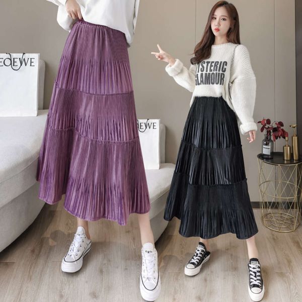947# autumn and winter new high waist velvet pleated medium length long corduroy skirt, Black;gray
947# autumn and winter new high waist velvet pleated medium length long corduroy skirt, Black;gray