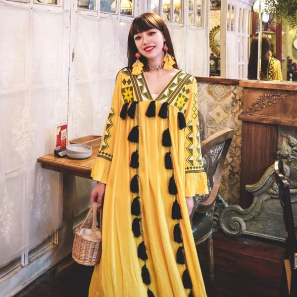 casual dresses women's retro v-neck fringed trumpet sleeve dress ethnic style embroidered long mid-length loose large size, Black;gray
casual dresses women's retro v-neck fringed trumpet sleeve dress ethnic style embroidered long mid-length loose large size, Black;gray