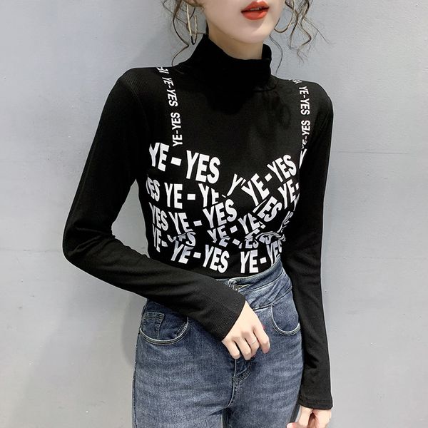 2021 spring fall korean style t-shirt women mock neck print letter ropa mujer all match cotton slim tees new t0n222a 6047, White
2021 spring fall korean style t-shirt women mock neck print letter ropa mujer all match cotton slim tees new t0n222a 6047, White