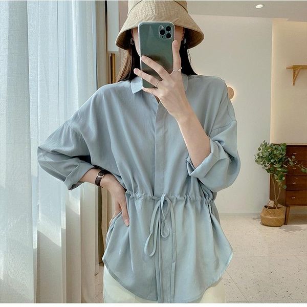 women's blouses & shirts women 2021 summer shirring drawstring waist bow thin oversize blouse elegant lady lapel pure color turn down c, White
women's blouses & shirts women 2021 summer shirring drawstring waist bow thin oversize blouse elegant lady lapel pure color turn down c, White