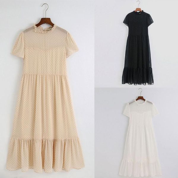 casual dresses 652f women short sleeve ruffles collar flowy midi long dress polka dot printed high waist pleated solid color loose sundress, Black;gray
casual dresses 652f women short sleeve ruffles collar flowy midi long dress polka dot printed high waist pleated solid color loose sundress, Black;gray