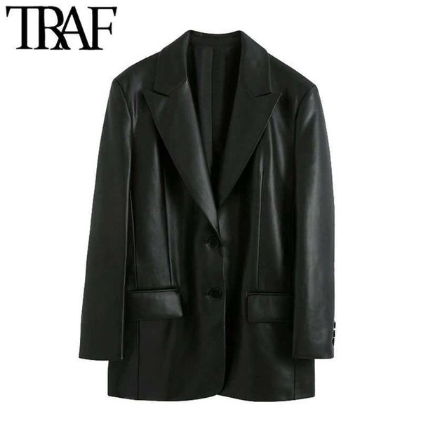 traf women fashion faux leather loose blazers coat vintage long sleeve pockets back vents female outerwear chic 210930, White;black
traf women fashion faux leather loose blazers coat vintage long sleeve pockets back vents female outerwear chic 210930, White;black