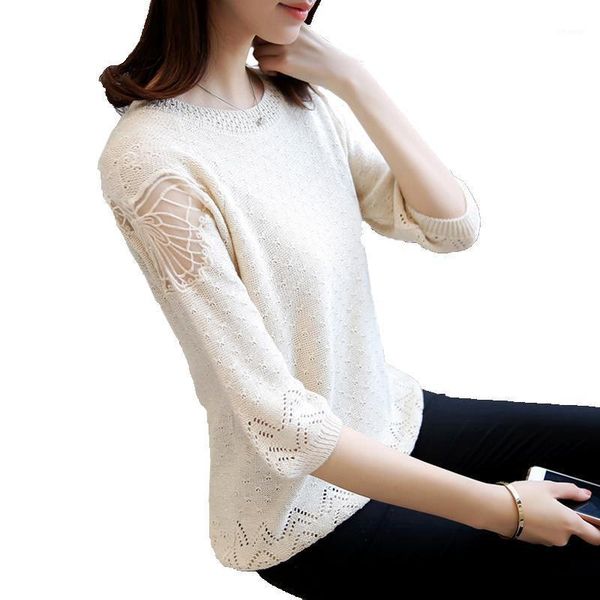 women's sweaters 2021 autumn spring hollow out solid knitted jumpers loose o neck three quarter sleeve female casual pullovers, White;black
women's sweaters 2021 autumn spring hollow out solid knitted jumpers loose o neck three quarter sleeve female casual pullovers, White;black