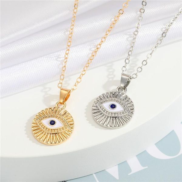 pendant necklaces 1 pcs metal round evil eye for women gift jewelry vintage minimalist turkish sweater clavicle chain n239, Silver
pendant necklaces 1 pcs metal round evil eye for women gift jewelry vintage minimalist turkish sweater clavicle chain n239, Silver