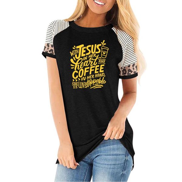 women's t-shirt with jesus in her heart and coffee hand women faith god christian cotton short sleeve striped leopard tees camisetas, White
women's t-shirt with jesus in her heart and coffee hand women faith god christian cotton short sleeve striped leopard tees camisetas, White