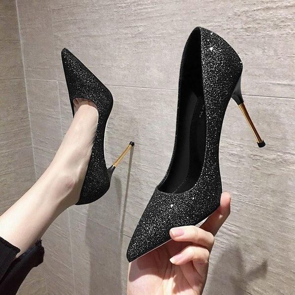 sandals autumn spot stiletto shoes solid color high-heeled low-cut korean pointed women's singles, Black 
sandals autumn spot stiletto shoes solid color high-heeled low-cut korean pointed women's singles, Black