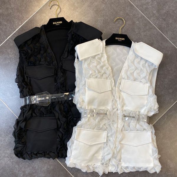 women's waistcoat 2021 spring and summer new style with sleeveless v-neck neck cleavage mesh frilly pocket transparent kpr7, Black;white
women's waistcoat 2021 spring and summer new style with sleeveless v-neck neck cleavage mesh frilly pocket transparent kpr7, Black;white