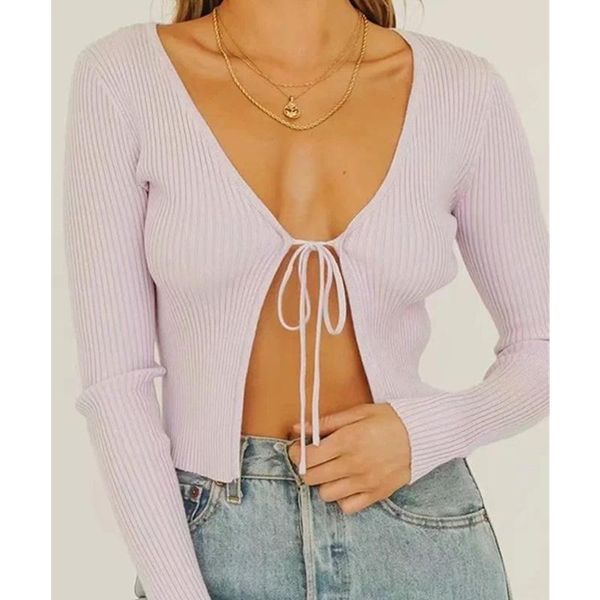women's t-shirt women t-shirts solid color casual basic tee autumn spring front tie-up v neck long sleeve ribbed knit slim crops cardig, White
women's t-shirt women t-shirts solid color casual basic tee autumn spring front tie-up v neck long sleeve ribbed knit slim crops cardig, White