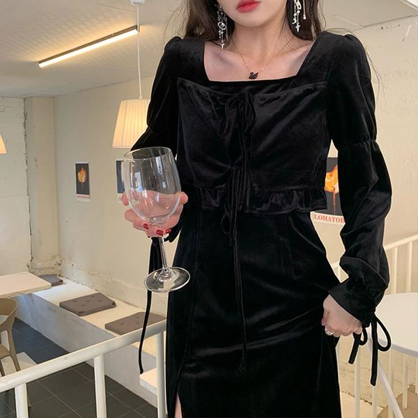 vintage 2021 new female square turtleneck slit black velvet thin bodycon dress french midi partywear rsfc, Black;gray
vintage 2021 new female square turtleneck slit black velvet thin bodycon dress french midi partywear rsfc, Black;gray