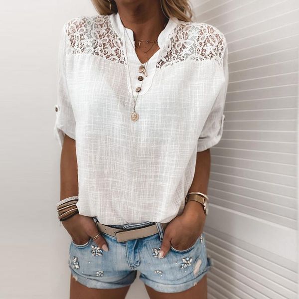 women's blouses & shirts 2021 fashion casual women hollow lace stitching workplace daily wild v-neck half sleeve knitted shirt d30, White
women's blouses & shirts 2021 fashion casual women hollow lace stitching workplace daily wild v-neck half sleeve knitted shirt d30, White
