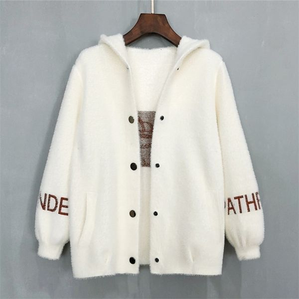 women's imitation mink velvet coat autumn and winter loose letter embroidery fur collar cardigan female hooded knitted m248 211011, White;black
women's imitation mink velvet coat autumn and winter loose letter embroidery fur collar cardigan female hooded knitted m248 211011, White;black