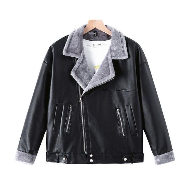 women's leather & faux women jacket short baggy coat biker's autumn and winter veste femme, Black
women's leather & faux women jacket short baggy coat biker's autumn and winter veste femme, Black