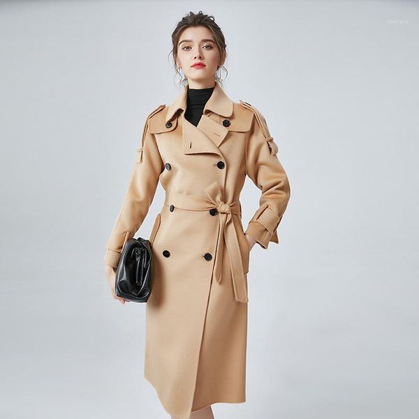 women's wool & blends water ripple double-sided cashmere female coat 2021 autumn and winter fashion long woolen over-the-knee overcoat, Black
women's wool & blends water ripple double-sided cashmere female coat 2021 autumn and winter fashion long woolen over-the-knee overcoat, Black