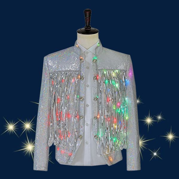 boy's handsome led lights, singer's dj stage performance cloth, night sequin tassel small coat, Black;brown
boy's handsome led lights, singer's dj stage performance cloth, night sequin tassel small coat, Black;brown