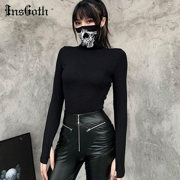 women's t-shirt insgoth skull print black mask t shirt goth harajuku bodycon long sleeve women streetwear punk turtleneck basic, White
women's t-shirt insgoth skull print black mask t shirt goth harajuku bodycon long sleeve women streetwear punk turtleneck basic, White
