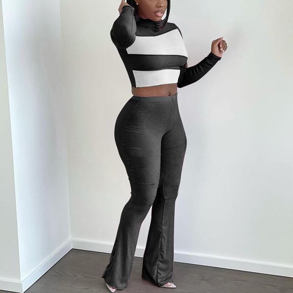 women's two piece pants oein 2022 luxury designer 2 pcs sets o-neck wide leg full sleeve set modern woman bodycon bandage solid hollow, White 
women's two piece pants oein 2022 luxury designer 2 pcs sets o-neck wide leg full sleeve set modern woman bodycon bandage solid hollow, White