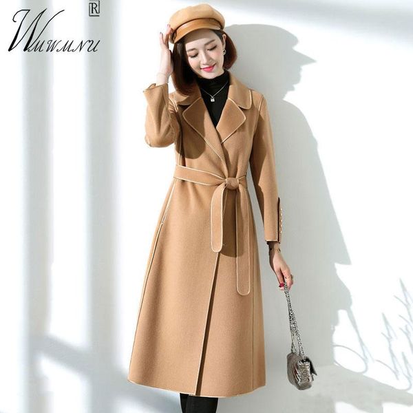 women's wool & blends elegant slim plus size long coats women korean fashion belt cashmere cardigan 2021 fall sleeve office lady outerw, Black
women's wool & blends elegant slim plus size long coats women korean fashion belt cashmere cardigan 2021 fall sleeve office lady outerw, Black