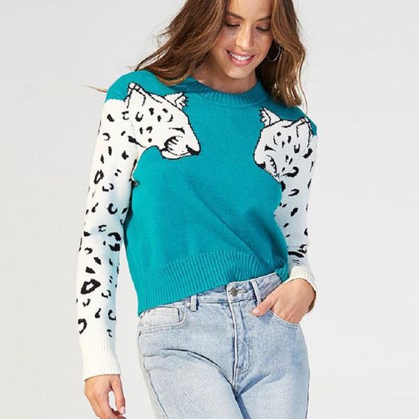 women's sweaters leopard pattern knitted women sweater round collar casual autumn clothes long sleeve pullover mujer moda 2021, White;black
women's sweaters leopard pattern knitted women sweater round collar casual autumn clothes long sleeve pullover mujer moda 2021, White;black