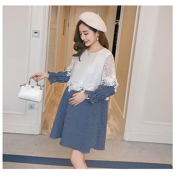 maternity dresses clothes for pregnant women fashion temperament dress mid-length lace stitching long-sleeved, White
maternity dresses clothes for pregnant women fashion temperament dress mid-length lace stitching long-sleeved, White
